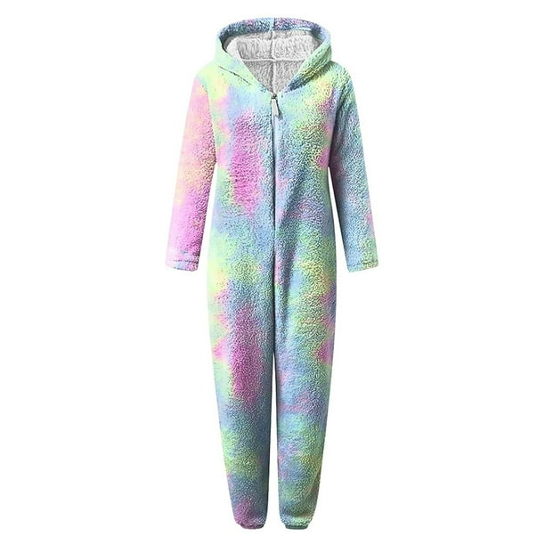 Pisexur Unisex Adult Onesie Pajamas Rainbow Spattering Dye Comfy Lounge Romper Cute Ear Hood Zipper Up Long Sleeve Plush Jumpsuit for Women Men Walmart