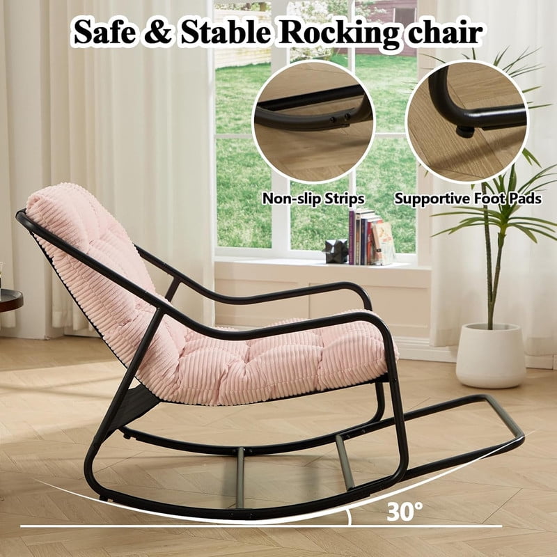 Outdoor Rocking Chair, Papasan Rocking Chair with Metal Frame, Comfy Rocker Lounge Chair for Living Room Porch Patio Garden