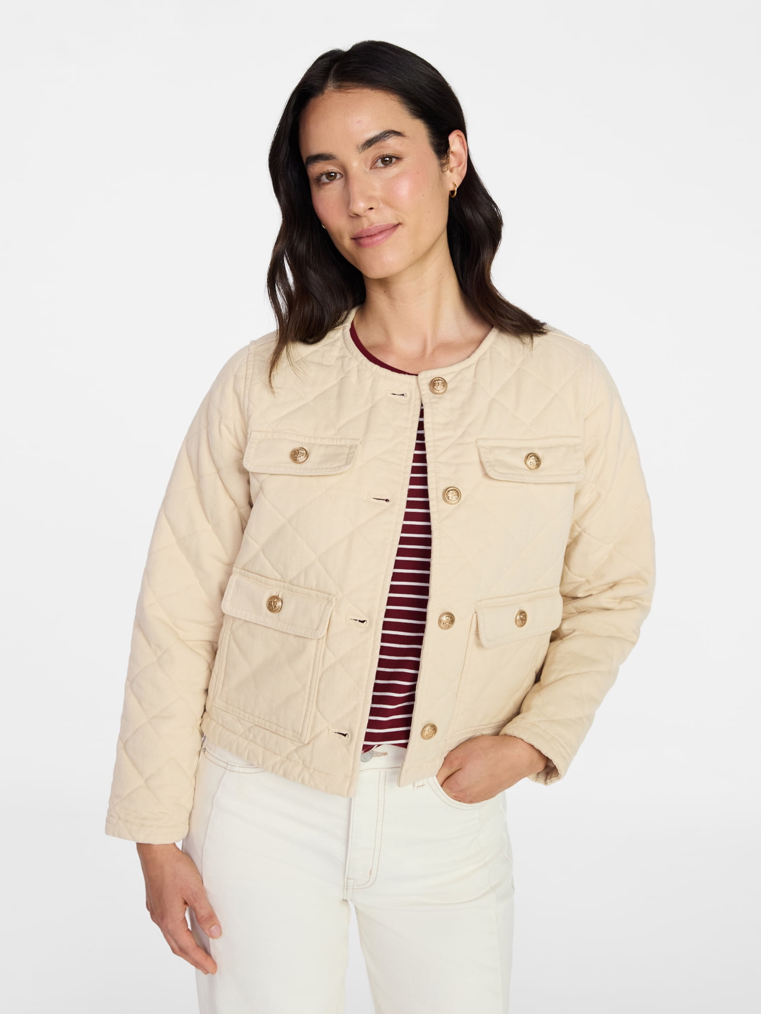 Time and Tru Women's Quilted Cotton Jacket, Sizes XS-XXXL