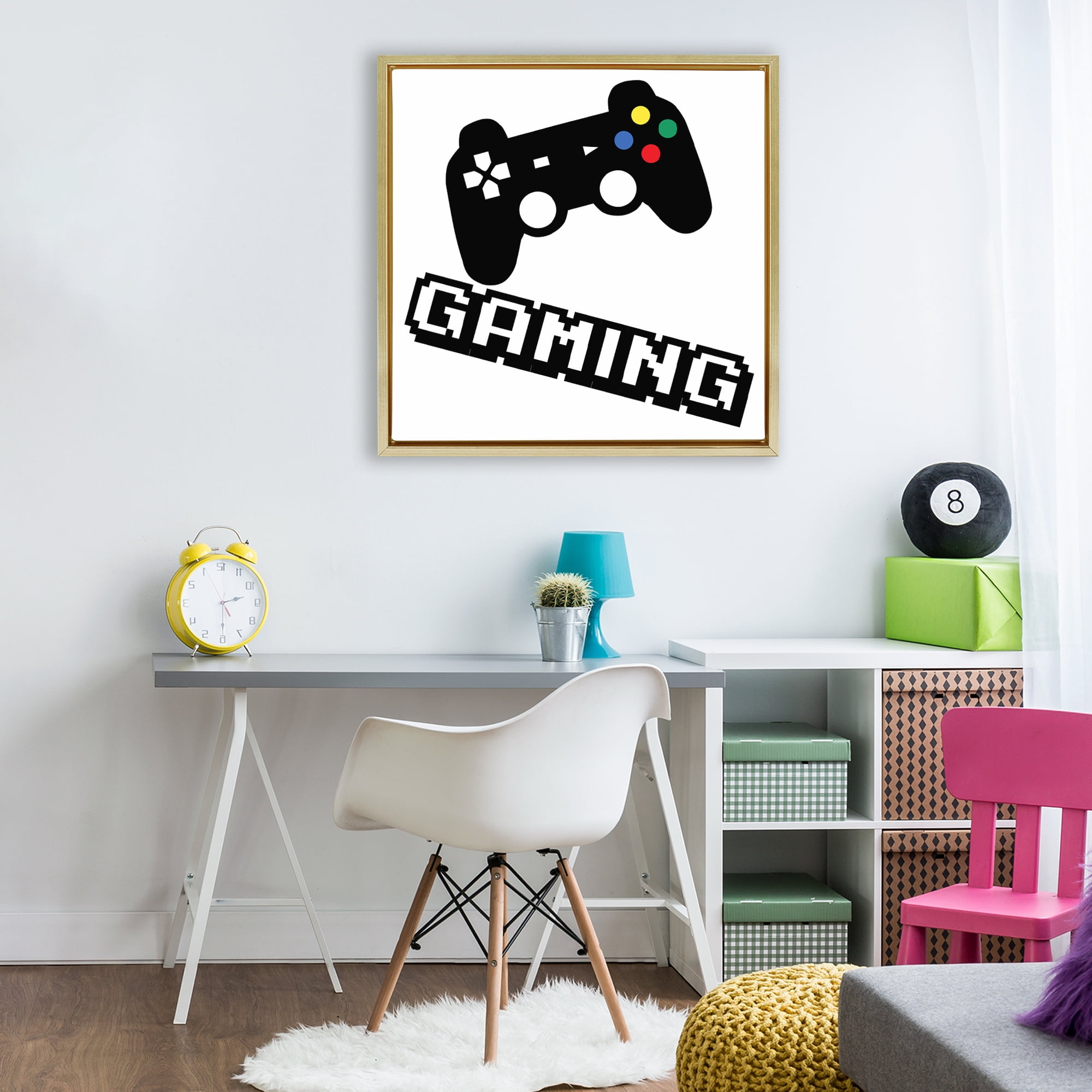 Stupell Industries Playful Pixel Gaming Gold Framed Floater Canvas Wall Art, design by Marcus Prime