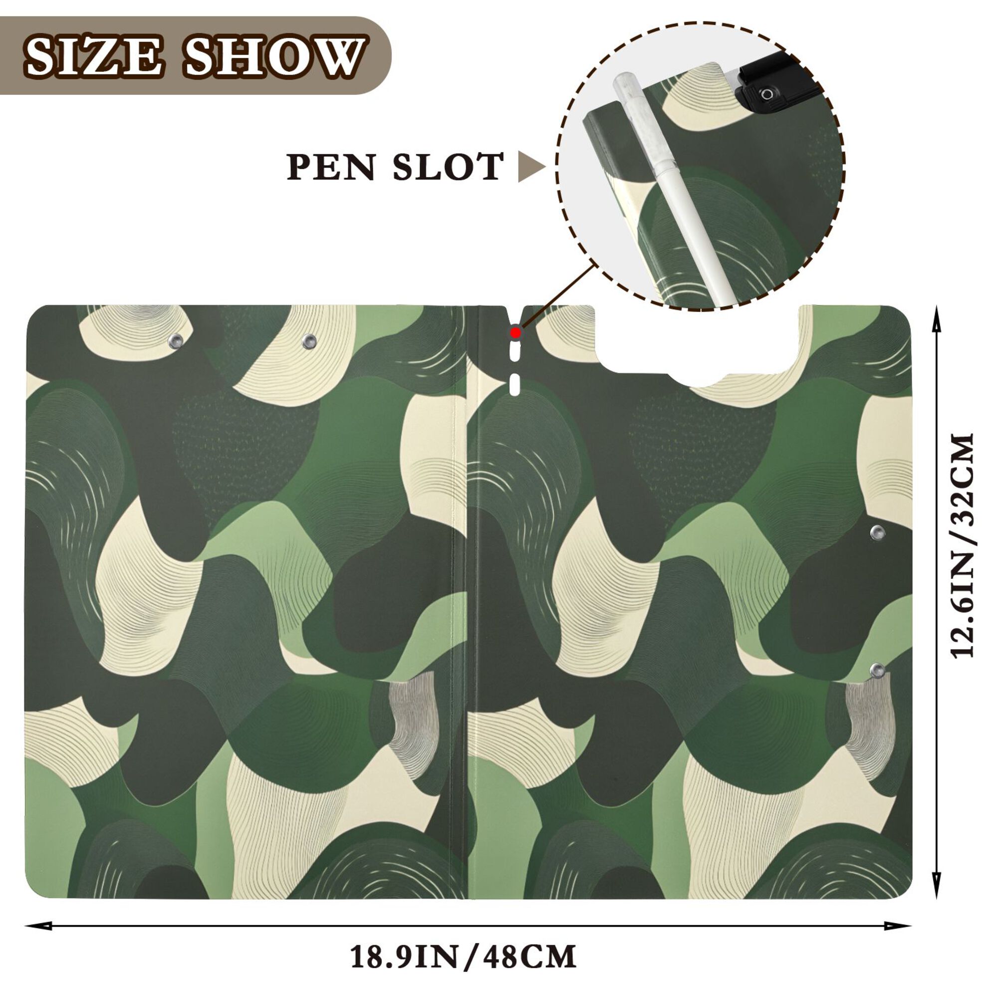 FORMRS A4 Clipboard Folder with Pen Holder Horizontal Foldable School Office Binder, Black Abstract