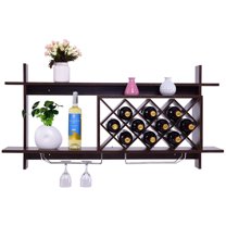 Barara King Wine Rack, Wine Bottle Organizer Shelf,Wall Mount Wine Rack with Glass Holder & Storage Shelf-Walnut