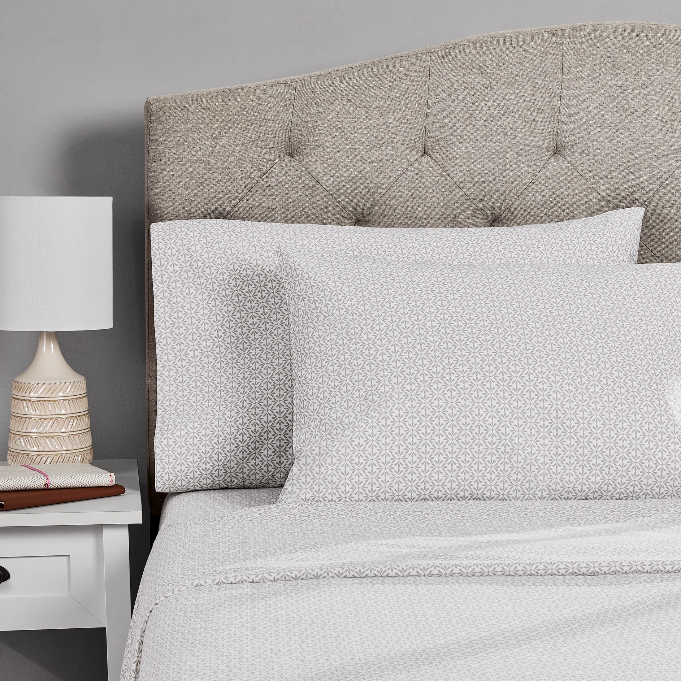 Mainstays 4-Piece 300 Thread Count Grey Flake Cotton Blend Percale Bed Sheet Set, Full