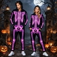 thumbnail image 2 of MEZZALL 1-Pack Adults Unisex Skeleton Print Hooded Onesie, Full Zip Halloween Skeleton Bodysuit, Matching Long Sleeve Jumpsuit, 2 of 6