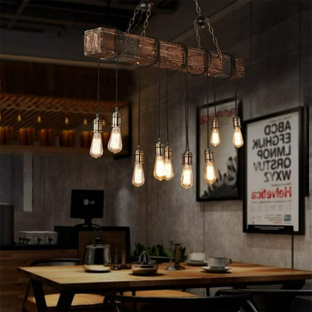 Rustic Wood Beam Edison Hanging Ceiling Light Natural Reclaimed Wooden Style Pendant Lighting E26x10 Lights Retro Industrial Chandeliers For Bar Kitchen Dining Room Canada Rustic Wood Beam Edison Hanging Ceiling, Reclaimed Wood Beam Light Fixture