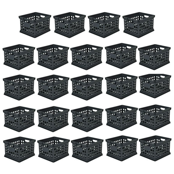 Sterilite Stackable Plastic Storage Crate Bin Organizer Box, Black, 24-Pack