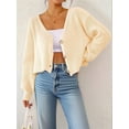 thumbnail image 2 of Women'S Long Sleeve V-Neck Button Down Rib Knit Cropped Cardigan Sweater  L, 2 of 7