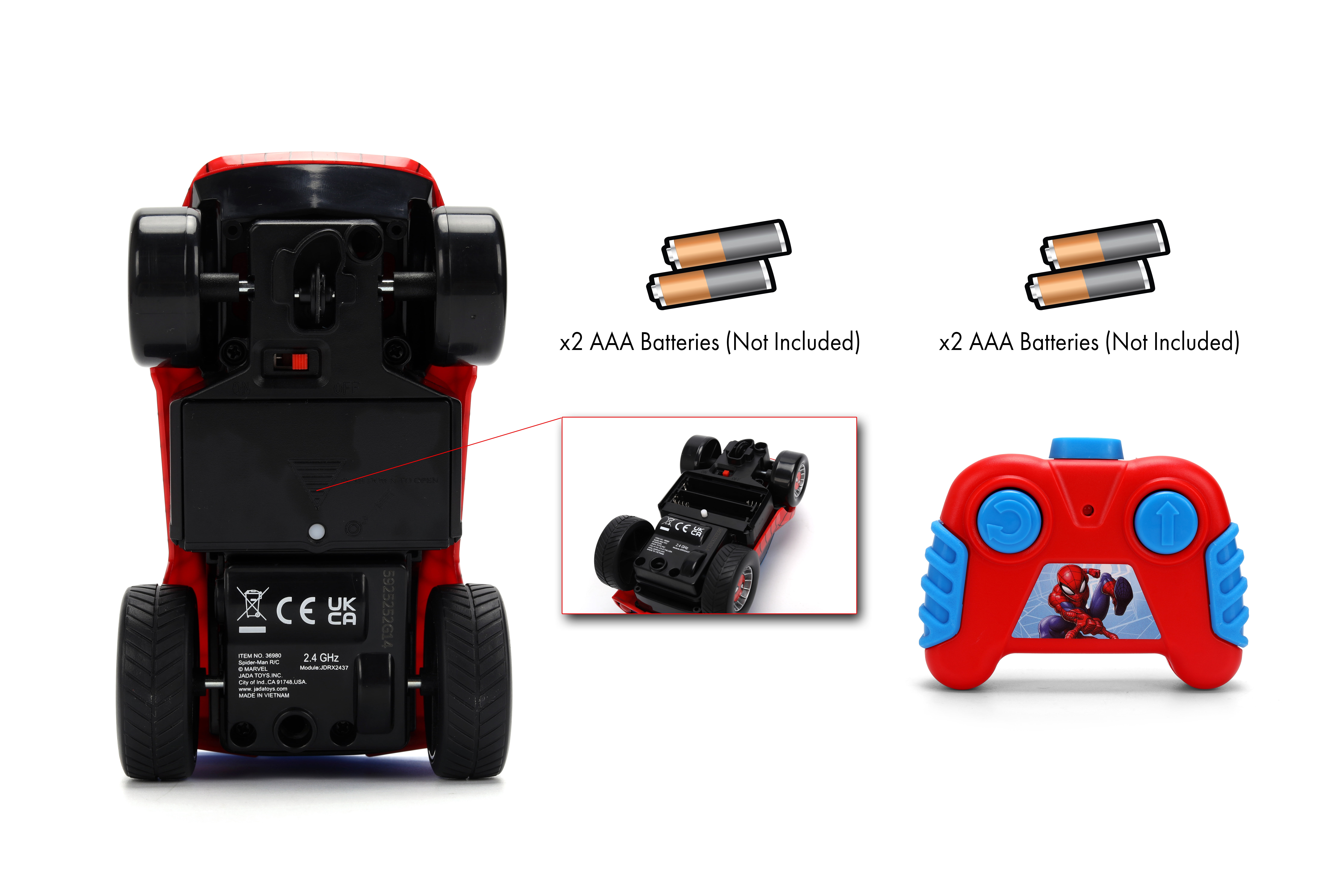 Marvel Spider-Man 1:32 Scale RC Car – Simple Function Remote Control Toy with Themed Controller by Jada Toys