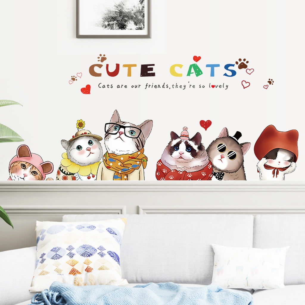 LASHALL DECOR CUTE CATS Cartoon Cat Wall Sticker Bedroom Study