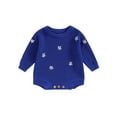 thumbnail image 1 of Faithtur Bébé Fille Tricot Combinaison Fleur Broderie Col Rond Manches Longues Romper pour l'Automne Hiver, 1 of 8