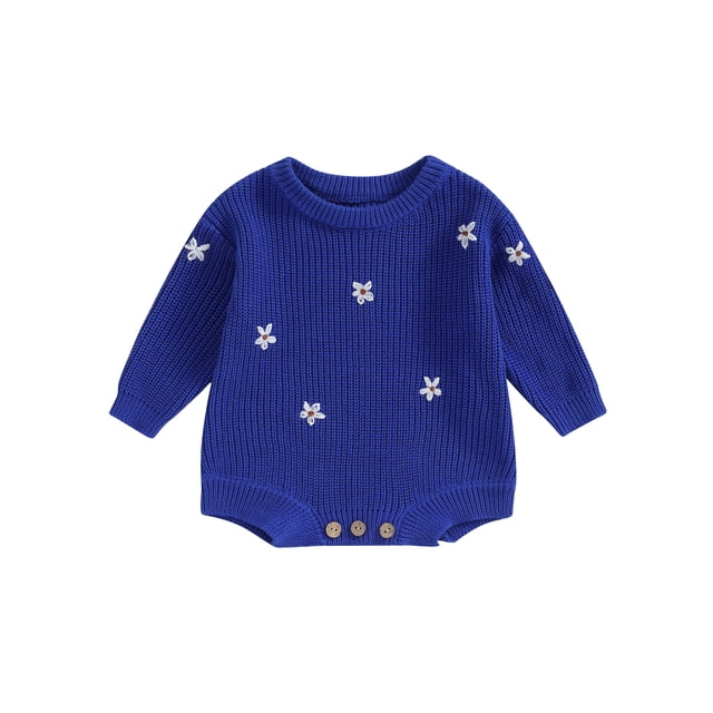 Faithtur Bébé Fille Tricot Combinaison Fleur Broderie Col Rond Manches Longues Romper pour l'Automne Hiver