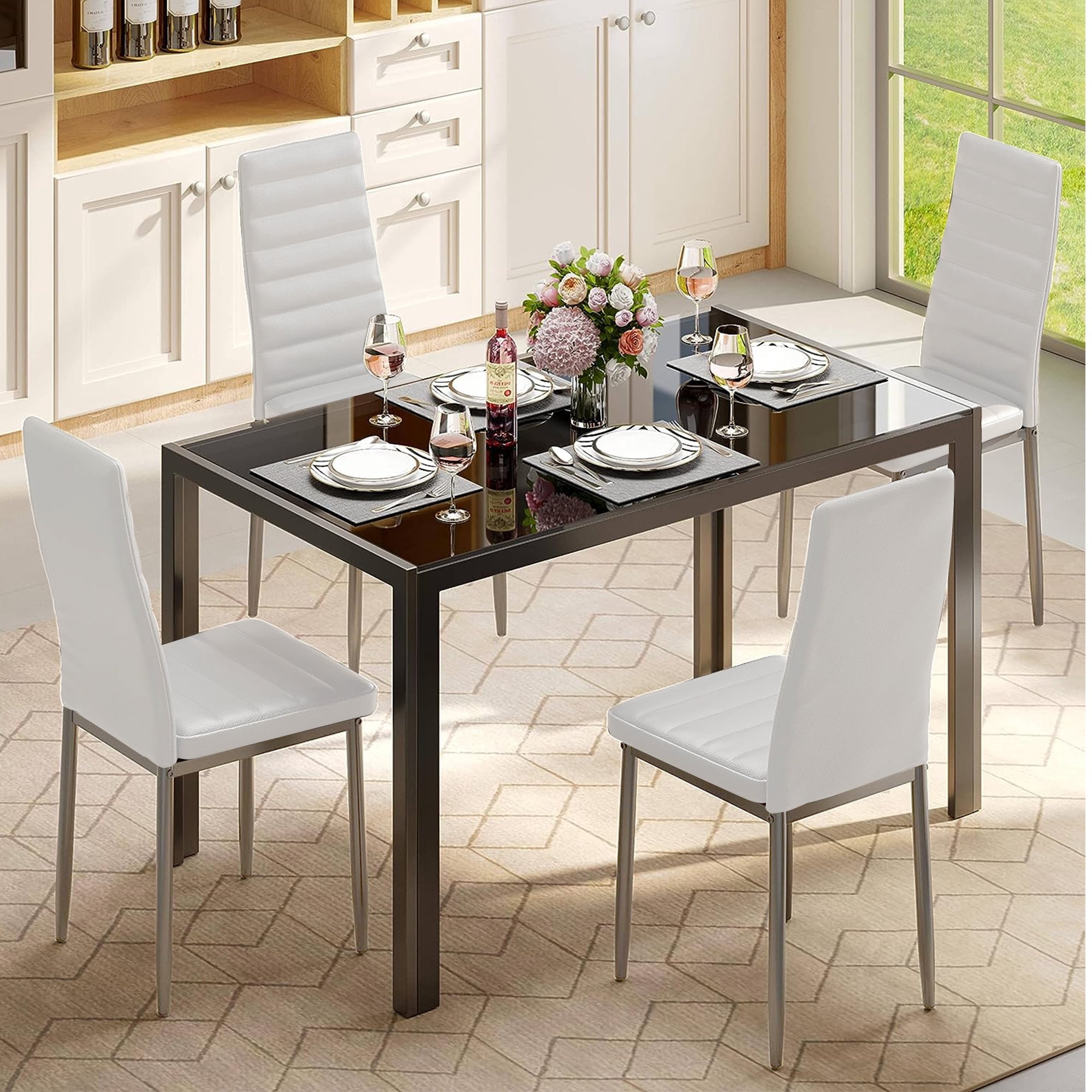 SESSLIFE Dining Chairs Set of 4, White Dining Room PU Chairs, Dining Side Chairs for Home Kitchen Living Room