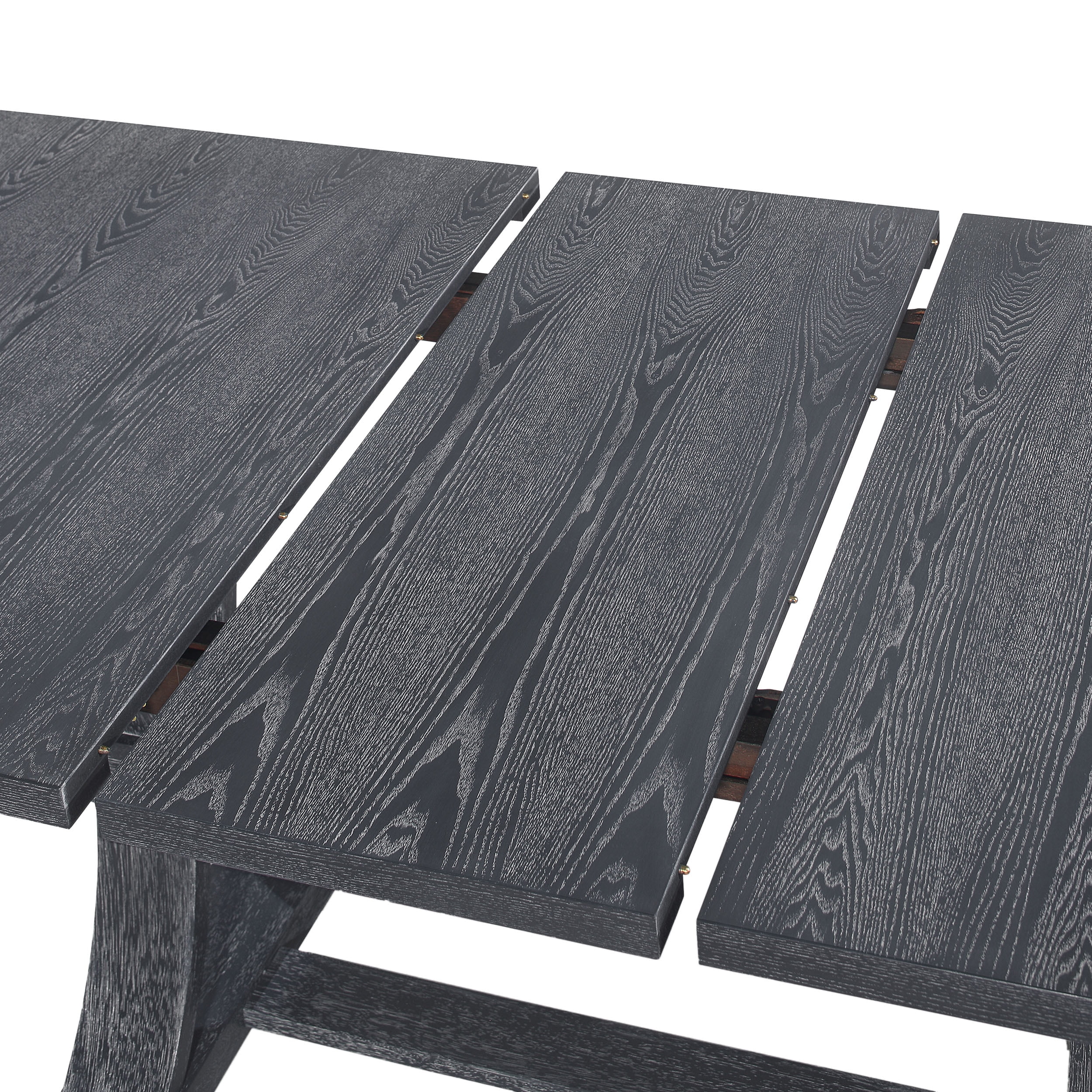 Noble House Beckstrom Wood and Cane 7-Piece Expandable Dining Set, Black and Gray