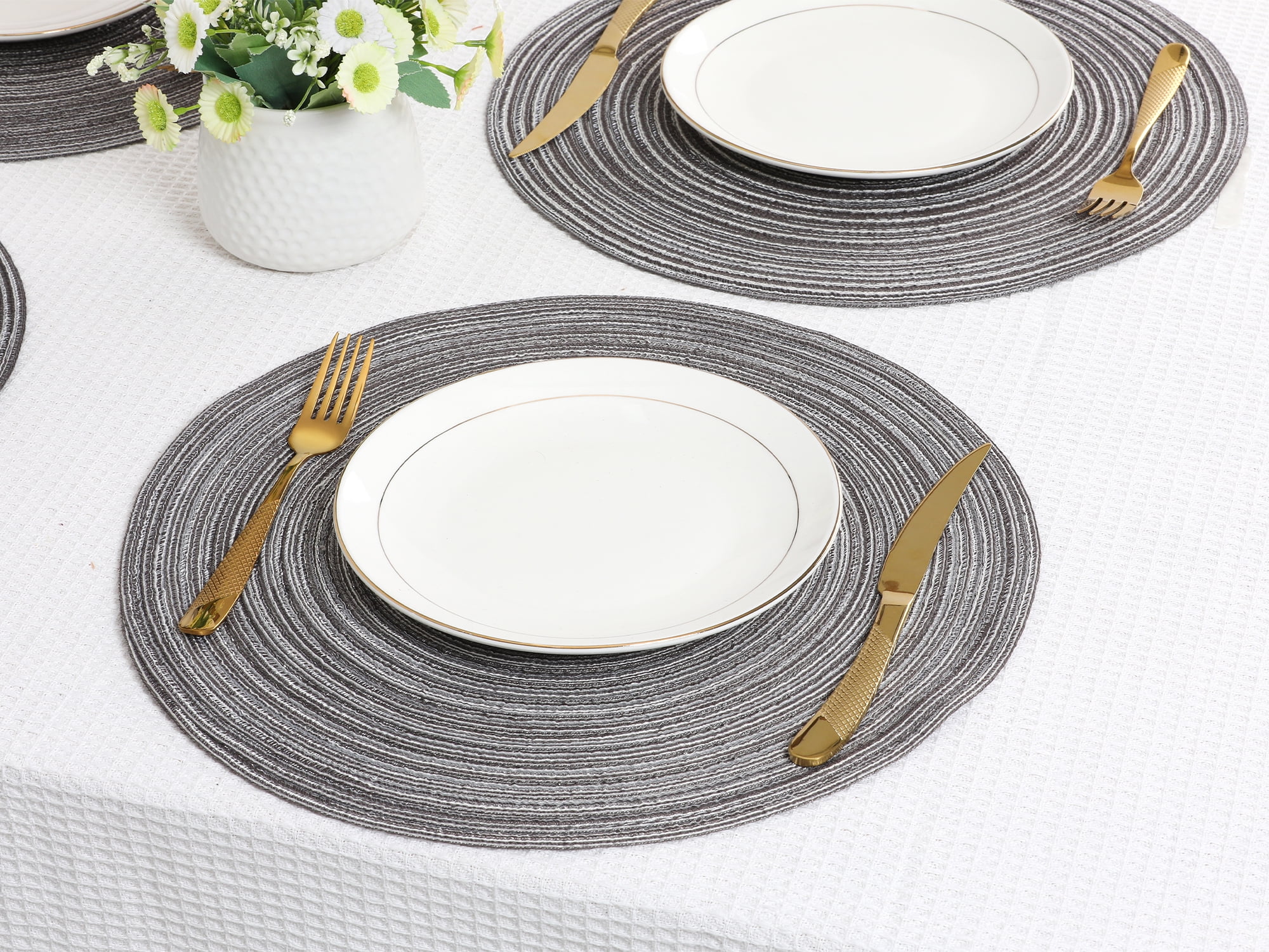 Unique Bargains Farmhouse Placemats Set of 6 Woven Placemats Gray