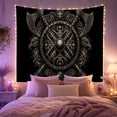 thumbnail image 2 of Norse Viking Shield with Crossed Axes in Bold Symmetry, Dramatic Fantasy for Mythology Fans, Dark Ages Wall Decor, Halloween Gift Tapestry Wall Hanging for Game Room and Den, 2 of 7