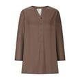 thumbnail image 4 of TKLPEHG Plus Size 3/4 Sleeve Tops for Women Crew Neck Button T-Shirts Solid Loose Cute Tunic Tops Casual Comfy Pullover (Coffee,XXXXL), 4 of 6