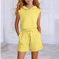 thumbnail image 5 of Samdudou Girls 2 Piece Summer Set Sleeveless Hooded Top and Drawstring Shorts Casual Activewear Sweatsuit with Pockets Basic Loungewear Daily Wear, 5 of 5