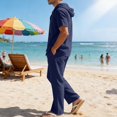 thumbnail image 4 of Awwp Men Set Summer Matching Set for Men Holiday Shor Sleeve Shirts 2 Piece Sets Trendy Long Pants Button Button With Hooded Navy L, 4 of 7
