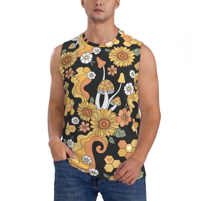Balery Mushrooms Honeycomb Camisetas sin mangas para hombre, absorbe la humedad y protege contra el mal olor.-Medium