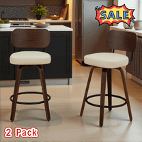 Tcbosik 2 Pack Upholstered Swivel Barstools, Faux Leather Counter Height Bar Stool with Wood Legs for Kitchen Island, Dining Room, Walnut & Beige