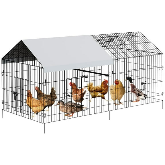 Pinypikaka Chicken Coop, Chicken Runs for Yard with Cover Outdoor Metal Chicken Coop for Small Animals Duck Rabbit Hen