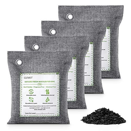 CLEVAST Bamboo Charcoal Air Purifying Bags (4×200g), Removes Odors and Moisture, Nature Fresh Air Purifier Bags, Odor Eliminator for Home, Car, Pets, Bathroom, Basement