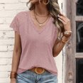 thumbnail image 2 of Giftesty Women Casual Patchwork Lace Solid Short Sleeve V-Neck Tops, 2 of 6