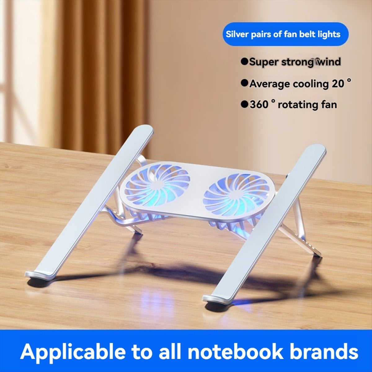Foldable Laptop Stand with Cooling Fan, Cooler Pad for Tablet - Enhanced Cooling Support and Portable Design D Silver