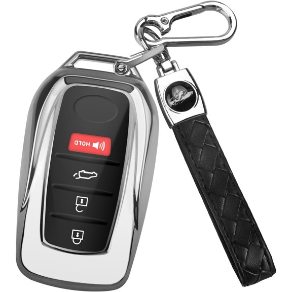 for Toyota Key Fob Cover with Keychain, Fit for Toyota Venza Corolla Cross Grand Highlander Tundra RAV4 Prime Prius Land Cruiser Sequoia Sienna Crown Tacoma 2025 Camry,Silver