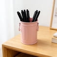 thumbnail image 4 of 1 Pack Metal Pen Holder, Mini Pencil Bucket with Handle, 4.5" × 3.6" Desktop Pencil Cup, Makeup Brush Organizer, Desk Colorful Small Pails, Stationary Supplies Container for Office Crafts,Pink, 4 of 7