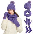 thumbnail image 2 of Mozhitti 4Pcs Women Hat Scarf Gloves Fuzzy Socks Set, Knit Beanie Neck Warmer Touchscreen Mittens, 2 of 4