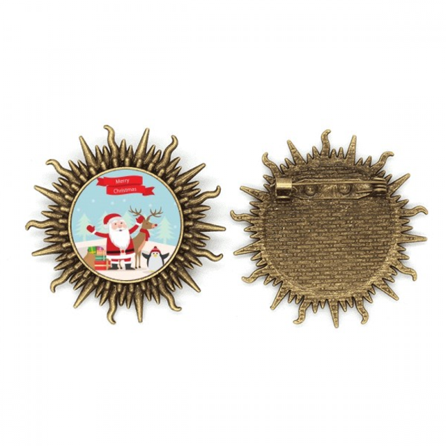 Festival de Navidad Santa Claus Elk Penguin Pin de gancho de metal vintage con forma de sol Unbranded M