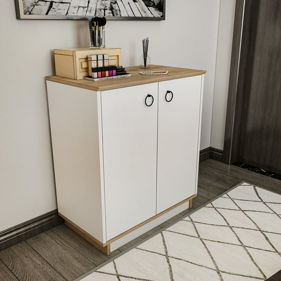 Nuanse Storage Cabinet with Doors, White Accent Cabinet, Modern Free Standing Cabinet, Sideboard with Metal Base for Bedroom, Living Room, Kitchen and Office White Walnut Finish