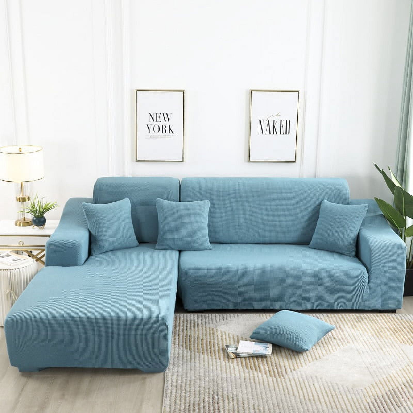 ACMDL  Seat Solid Color Sofa Cover Full Coverage Dustproof Universal Cover Jacquard Fabric L Shape Sofa Covers For Living Room