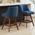thumbnail image 2 of Tcbosik Swivel Bar Stools Set of 2, Modern Fabric Upholstered Bar Chair with Back, Counter Height Barstool with Wood Legs for Dining Room, Home Pub, Blue, 2 of 11