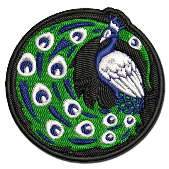 Elegant Peacock with Flowing Tail Feathers Applique Multi-Color Embroidered Iron-On Patch - 2.5 Inch Small