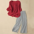 thumbnail image 2 of MDUKONU Women's Linen Embroidered Top and Wide Leg Pants Set for Everyday and Wear in Summer Red L, 2 of 3