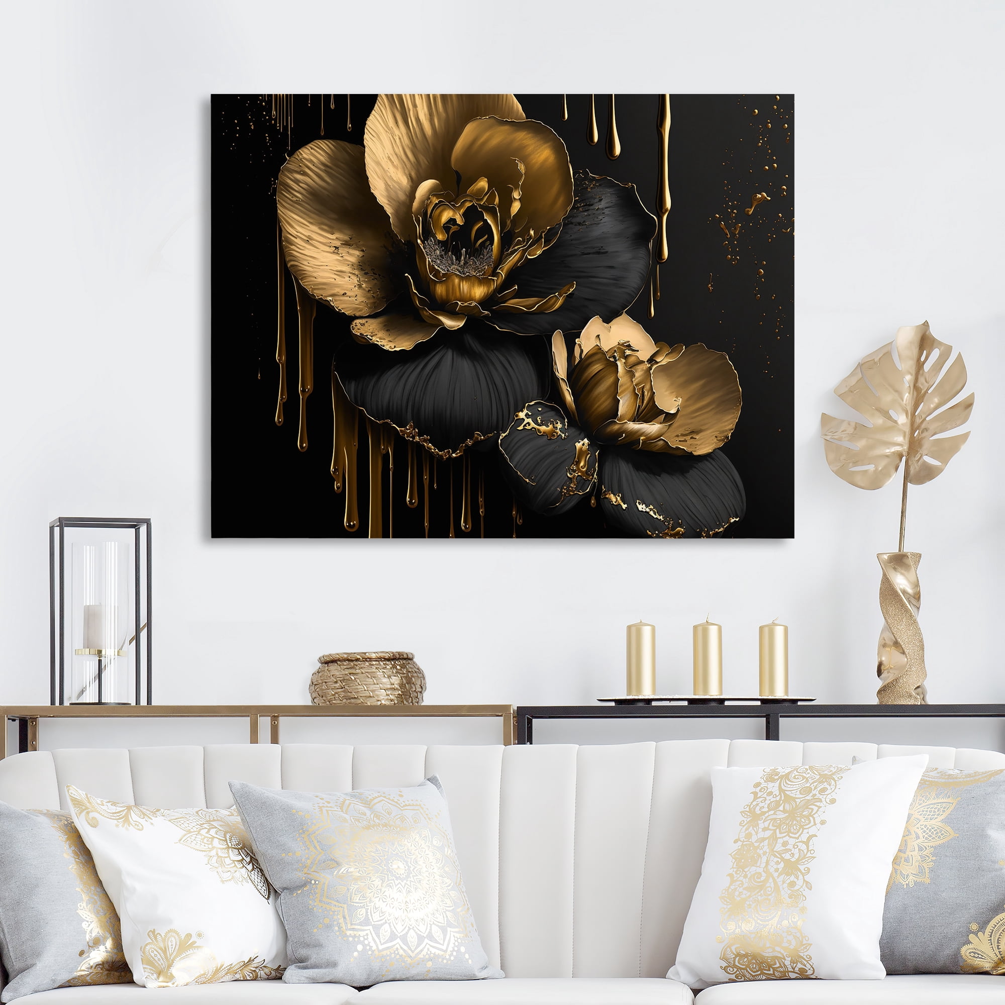 Designart Black And Gold Orchid II Canvas Wall Art