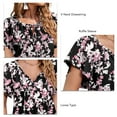 thumbnail image 3 of Chiffon Top, V Neck Chiffon Top Polyester Printed Ruffle Sleeve  For Dating Pink Flower With Black Background S, 3 of 6