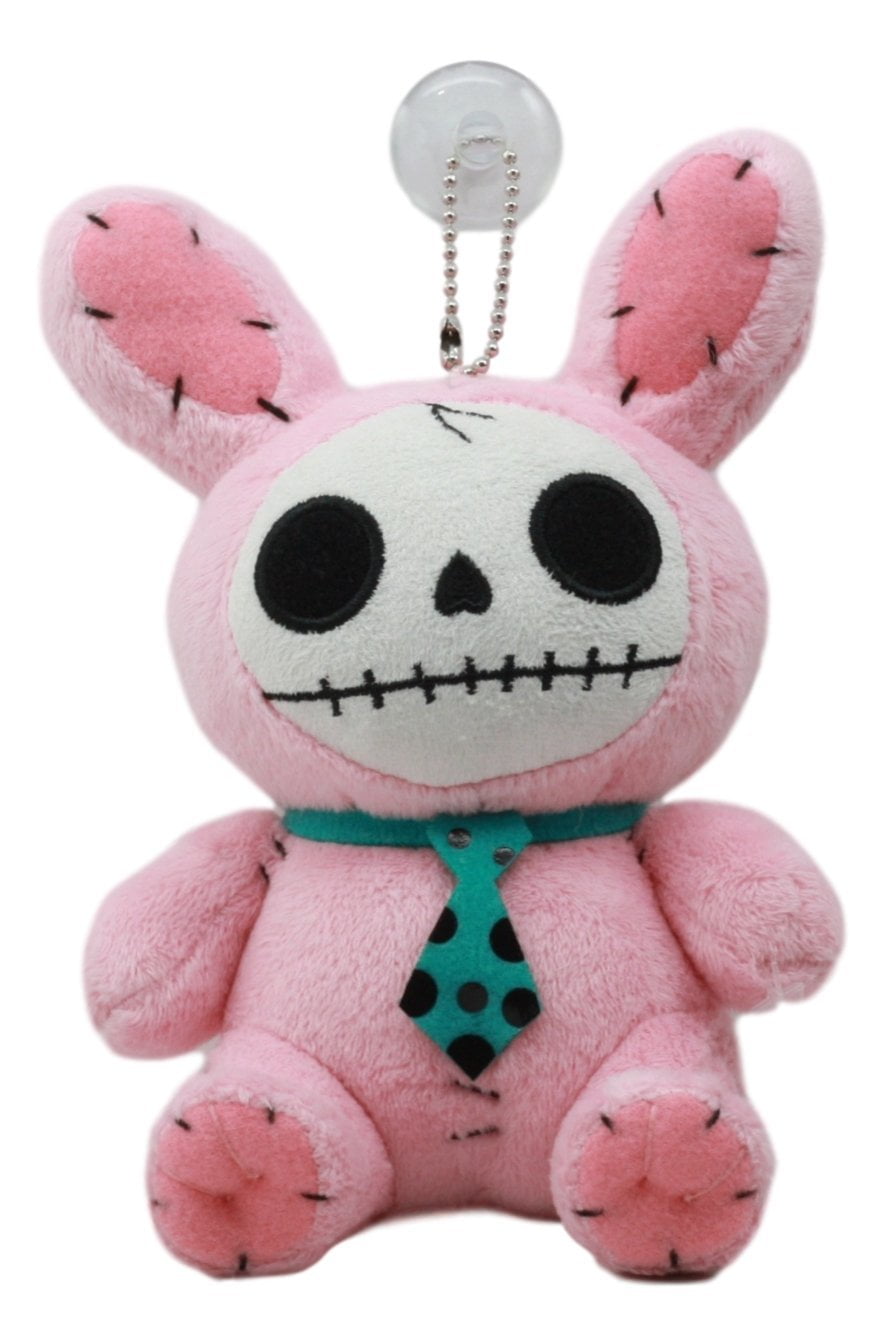 Ebros Small Furry Bones Skeleton Pink Bunny With Green Polkadot Tie
