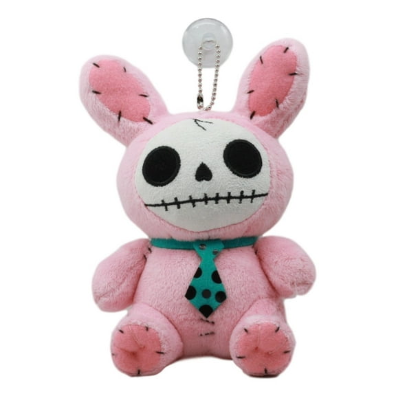 Ebros Small Furry Bones Skeleton Pink Bunny With Green Polkadot Tie Plush Toy Doll Collectible Rabbit Bun Bun Doll