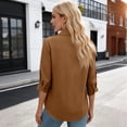 thumbnail image 4 of Womens 3/4 Sleeve Tops V Neck Solid Color Work Blouse Polo Shirts for Women Business Casual 2026 Light Brown S, 4 of 4