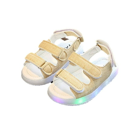 

BELLZELY Toddler Shoes for Girls Clearance Summer Sandals Children Led Light Shoes Beach Shoes Hollow Breathable Soft Sole