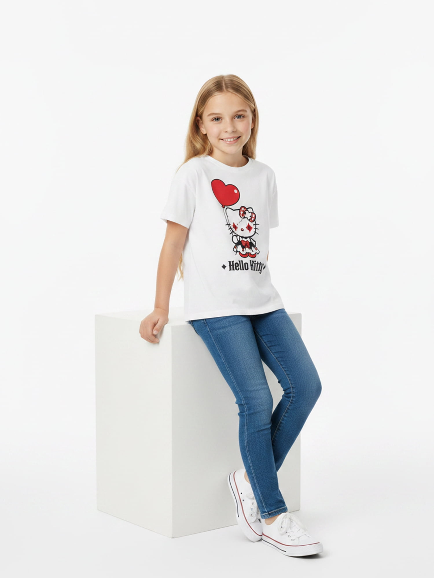 Sanrio, Girls' Short Sleeve T-Shirt, Goth Hello Kitty, Sizes 4-16