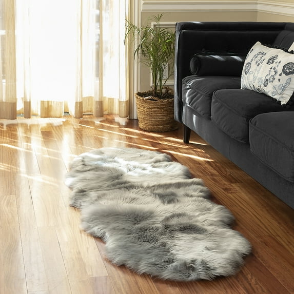 Walk on Me Faux Fur Area Rug Luxuriously Soft and Eco Friendly, 2' x 6', Gray