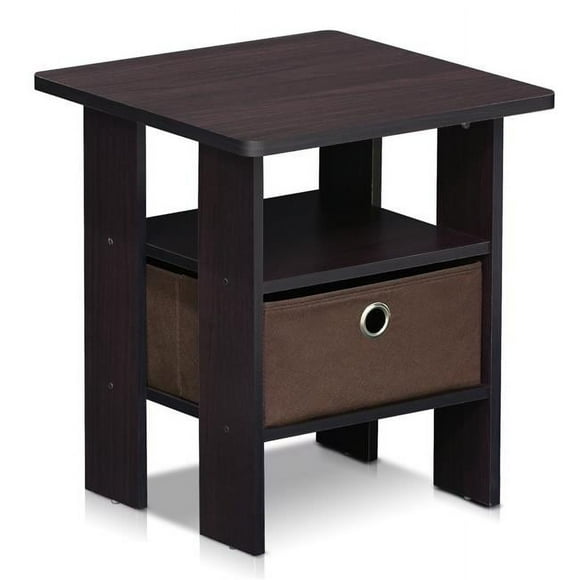 Furinno 11157DWN End Table Bedroom Night Stand with Bin Drawer, Dark Walnut