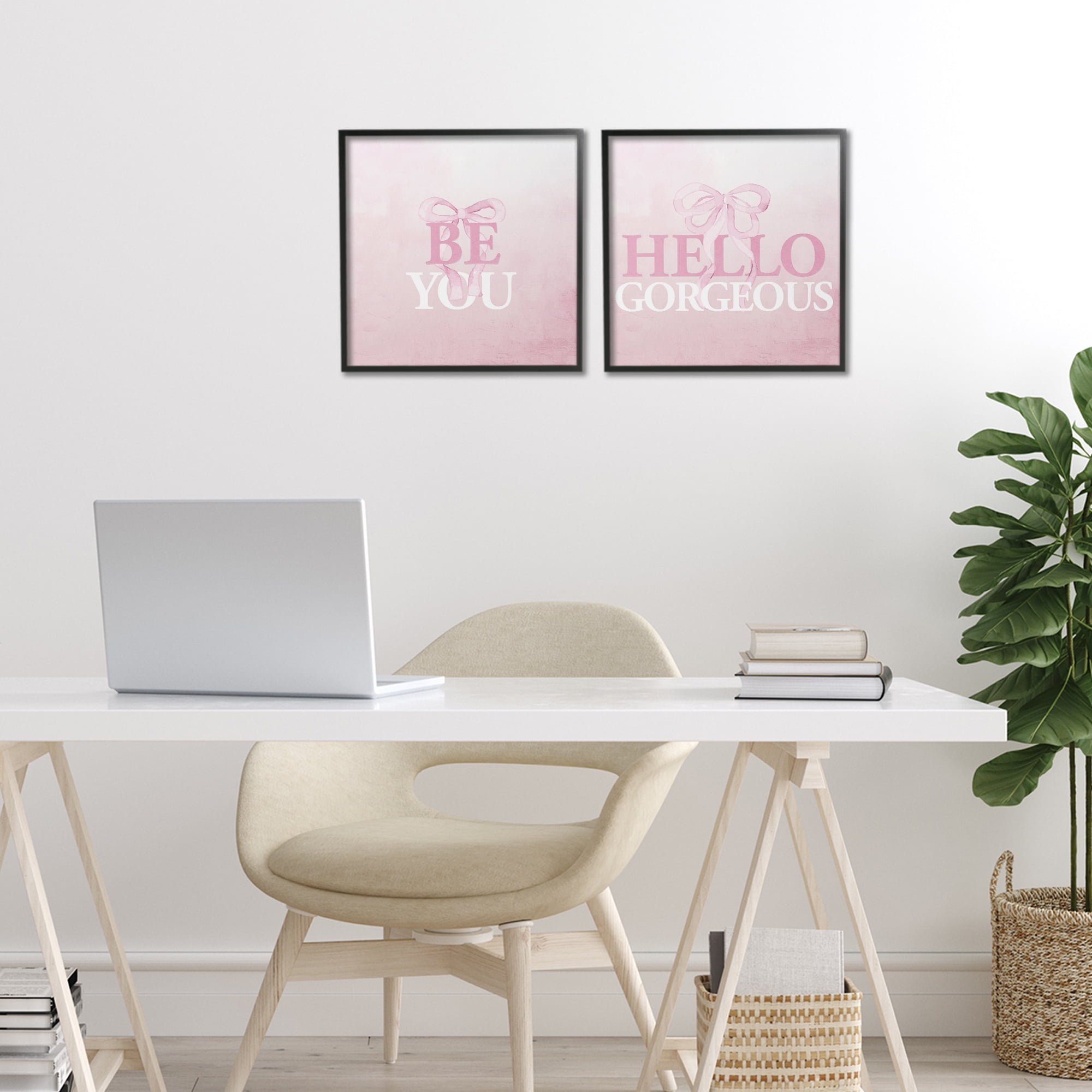 Pink Feminine Empowerments 2 Piece Black Framed Giclee Art Set, design by Kim Allen