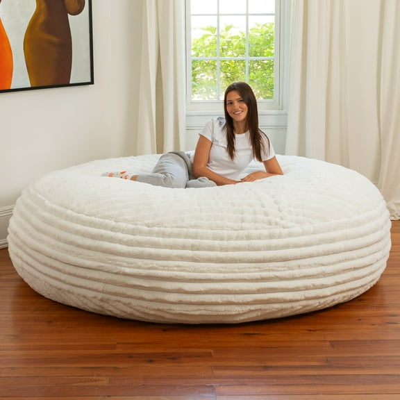 Jaxx 7 Foot Cocoon - Bean Bag Bed for Adults - Giant Bean Bag Sleeper and Lounger - Made in the USA - Mondo Fur Ivory