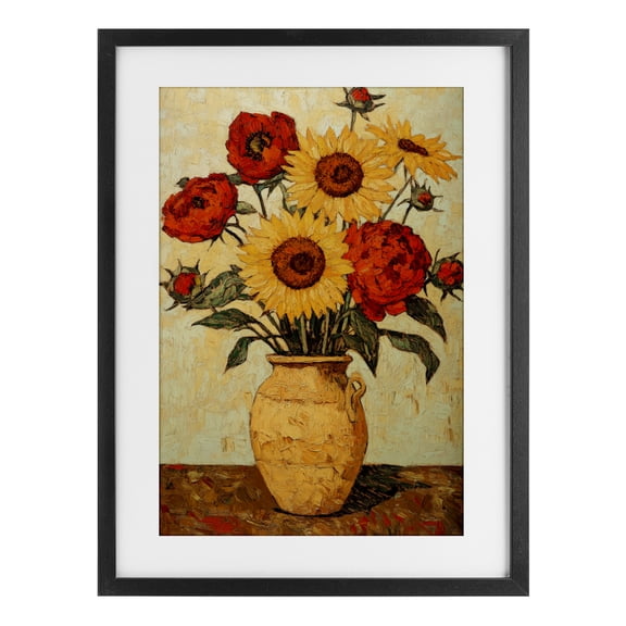 Rustic Flower Display Black Framed Print Under Glass, design by Petal Prints Design