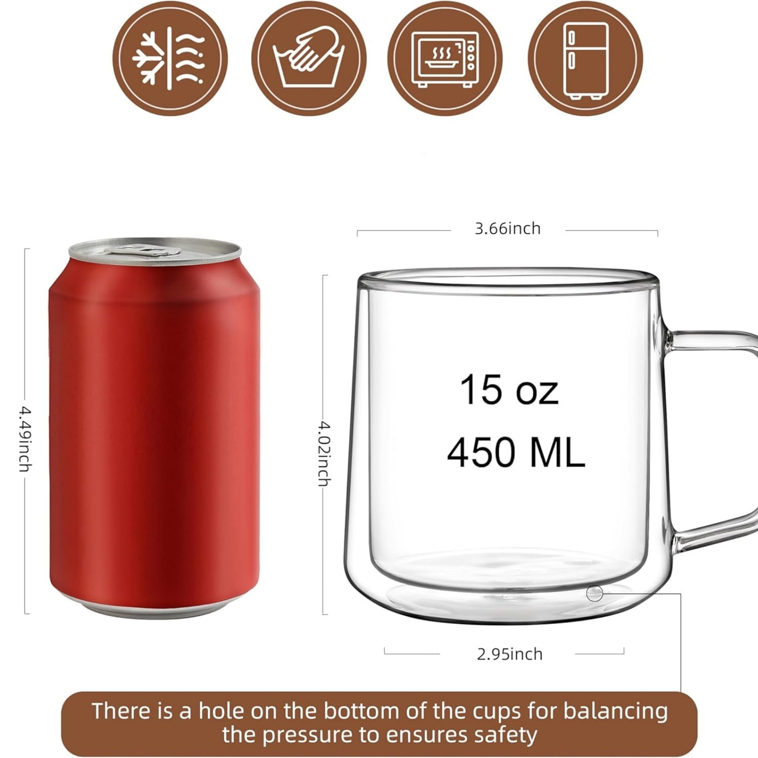 15oz(4-pack) Double Walled Glass Coffee Mugs,Large Insulated Glass Mugs with Handle,Clear Coffee Cups for Espresso,Latte,Cappuccino,Tea